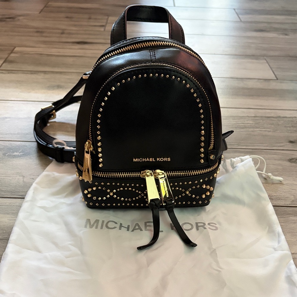 Michael Kors Black and Gold Studded mini Backpack